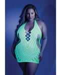 Neon Green Glow Black Light Halter Dress - Queen Size