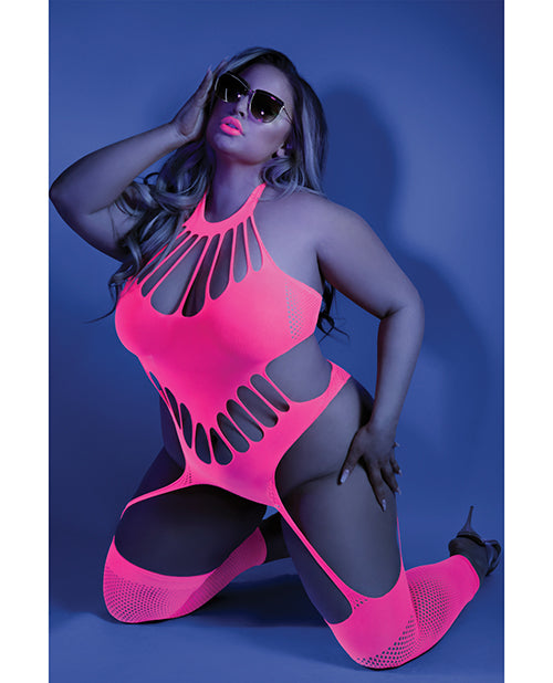 Body de peluche sin pies Queen Neon Pink Glow Black Light Product Image.