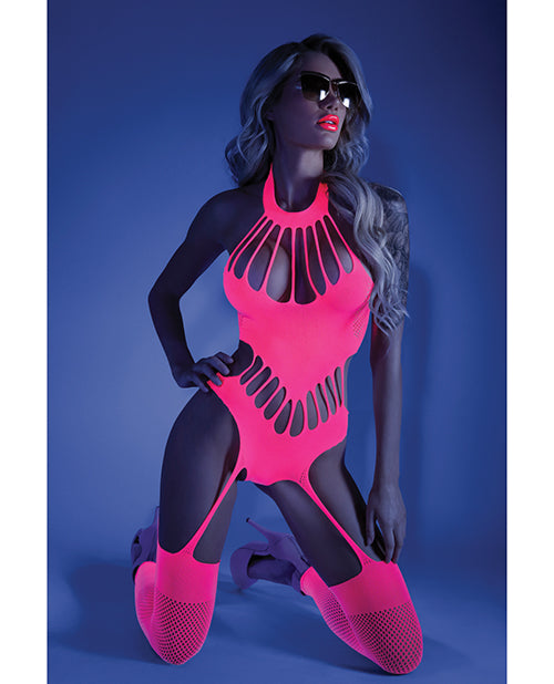 Neon Pink Glow Black Light Bodystocking - featured product image.