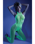 Neon Green Crotchless Bodystocking with Black Light Glow