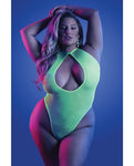 Neon Chartreuse Glow Nocturnal Halter Teddy