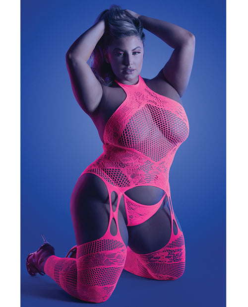 Neon Pink Halter Bodystocking & G-String Set - featured product image.