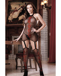 Seductive Red Floral Halter Dress with Stockings