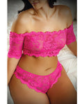 Vixen Hypnotized Lace Crop & Panty Set - Ultra Pink (Size QN)