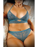 Vixen Teal Me About it Conjunto de bralette y braguita de encaje festoneado - Tamaño Queen