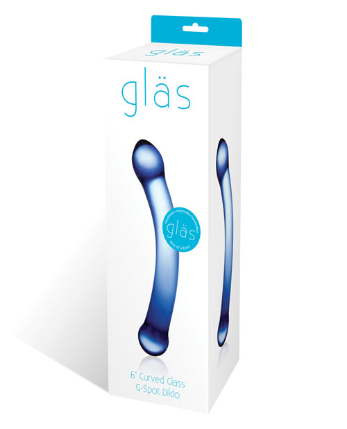 Glas 6" Blue Curved G-Spot Glass Dildo Product Image.