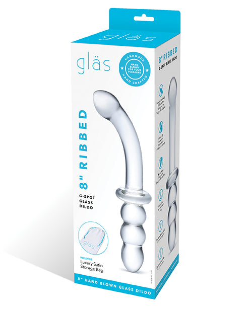 Glas 8" Ribbed G-Spot Glass Dildo: A Symphony of Pleasure Product Image.