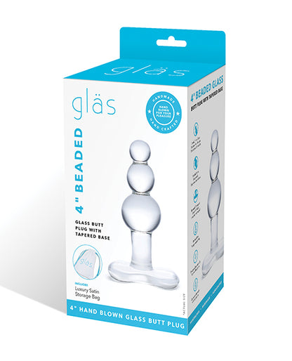 Glas 4" Clear Beaded Glass Butt Plug