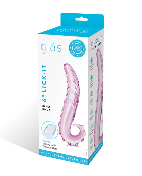 Glas Consolador de vidrio Lick-it de 6" - Rosa: placer y lujo texturizados - featured product image.