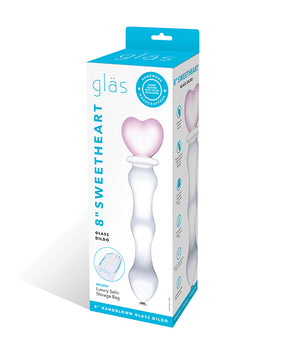Glas 8 英寸甜心玻璃假陽具 - 粉紅色/透明：性感曲線、溫度遊戲、心形手柄 - Featured Product Image