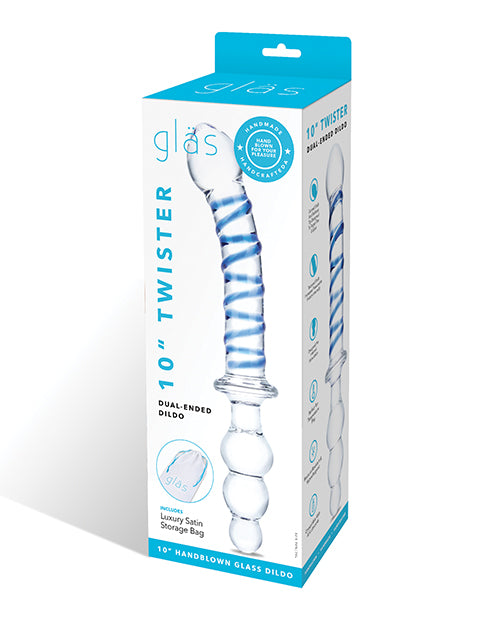 Shop for the Glas 10" Twister Dual Ended Dildo - Blue: Versatile Pleasure at My Ruby Lips