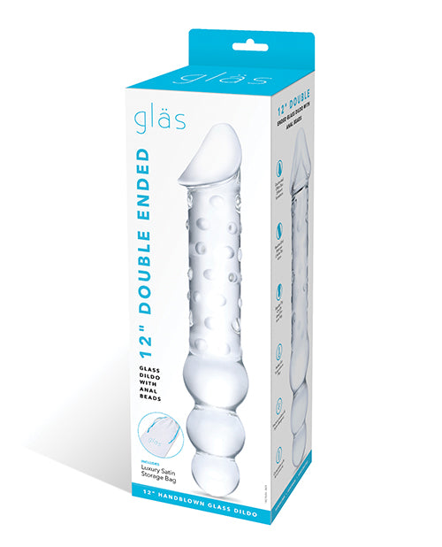 Glas 12" Double Ended Glass Dildo with Anal Beads Product Image.