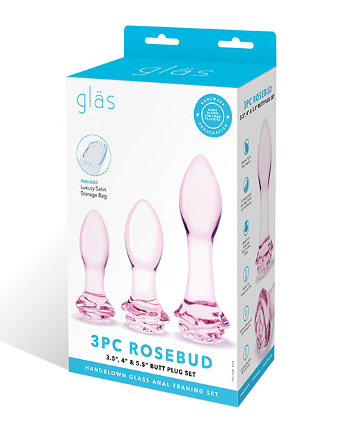 Disfrute de la elegancia con el juego de tapones anales Pink Glas Rosebud para un juego anal premium - featured product image.