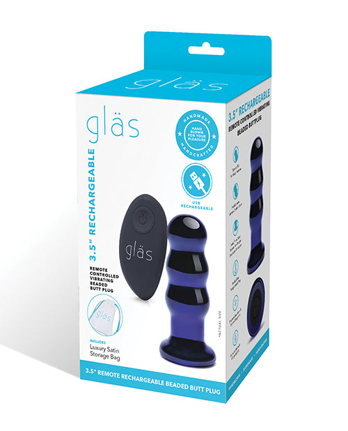 Plug Anal Vibrador Glas Azul con Cuentas Product Image.