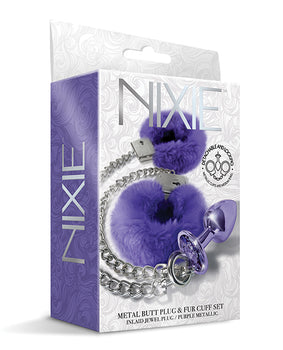 Juego de plug anal de metal Nixie con joya y piel 🌟 - Featured Product Image