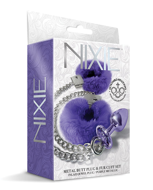 Juego de plug anal de metal Nixie con joya y piel 🌟 Product Image.