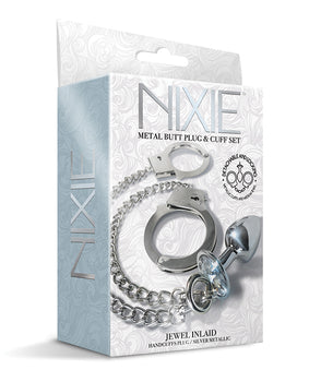 Juego de plug anal de metal y puños de piel Nixie - Plata metalizado 🌟 - Featured Product Image