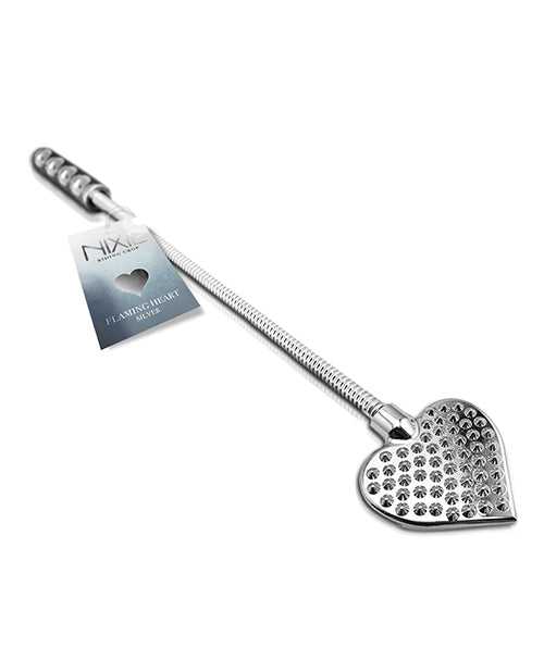 Shop for the Nixie Flaming Heart Riding Crop - Silver at My Ruby Lips