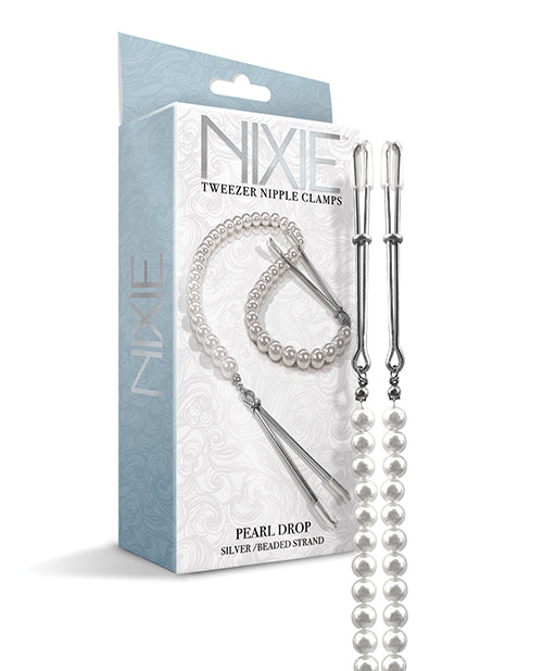 Pinzas para pezones con forma de gota de perlas Nixie de oro rosa Product Image.