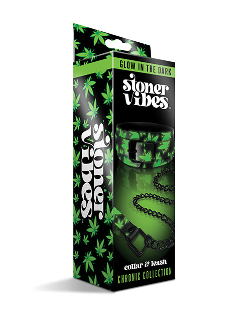 Stoner Vibes Glow-in-the-Dark BDSM Collar & Leash Product Image.