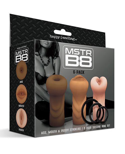 MSTR B8 Ultimate Pleasure Stroker Set - Pack of 3 with C-Rings - featured product image.