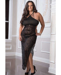 Black Lace Night Dress with Shoulder-Baring Design