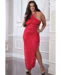 Queen Red Lace Night Dress with Shoulder-Baring Design