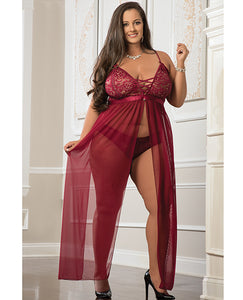 Mulled Wine Empire Waist Lace Dress & Panty