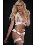 Laced Halter Top, Peek A Boo Thong & Leg Garters Set