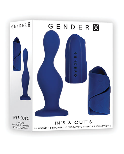 Combo de placer de género X: consolador y acariciador - Azul - featured product image.