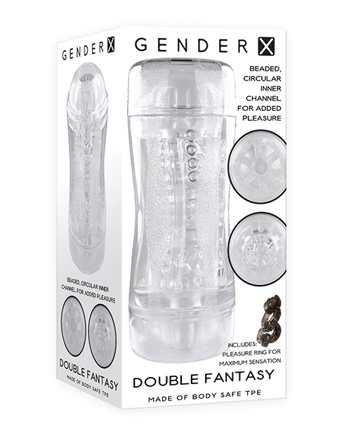 Gender X Double Fantasy - Transparente: Stroker de doble extremo con anillo vibratorio - featured product image.