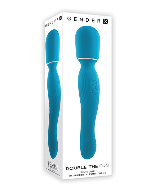 Gender X Double The Fun Teal Dual-Ended Vibrating Wand Product Image.