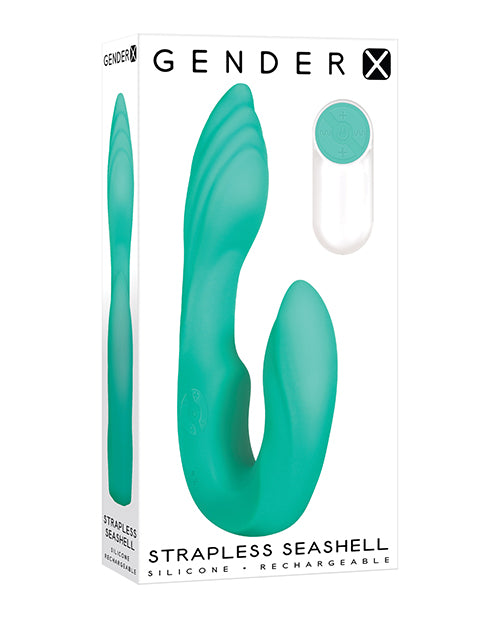 Gender X Teal Strapless Seashell: Dual Vibe with Remote Product Image.