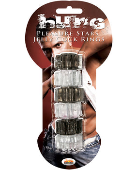 Hung Pleasure Stars Jelly Cock Rings - Negro/Transparente - ¡Quédate duro toda la noche! - Featured Product Image