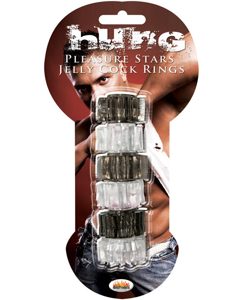 Hung Pleasure Stars Jelly Cock Rings - Negro/Transparente - ¡Quédate duro toda la noche! Product Image.