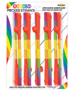 Rainbow Pecker Straws: Pack of 10