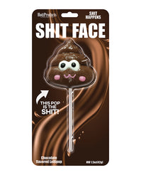 Shit Face Chocolate Flavored Poop Pop - The Ultimate Novelty Lollipop centered on a white background - featured product image.