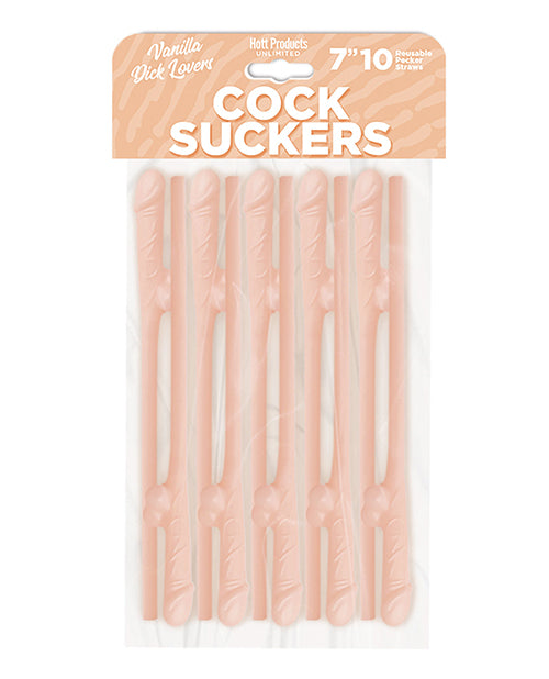 "Hott Products Cock Suckers Vanilla Pecker Straws - Pack of 10" - featured product image.