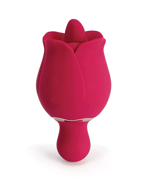 Vibrador rojo de rosa para lamer la lengua de doble acción - featured product image.