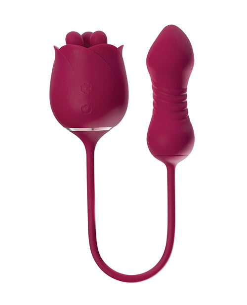 Vibrador de empuje y rosa giratoria de doble extremo rojo - featured product image.