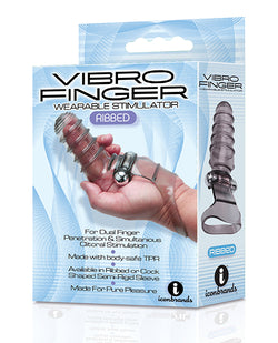 9's Vibrofinger Ribbed Finger Massager - Grey