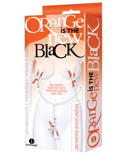 Orange is the New Black Triple Pleasure Clamps & Chain: Sensory Bliss & BDSM Flair 🧡