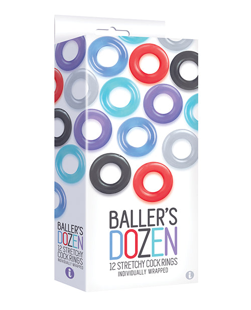 Juego de anillos para el pene de 12 piezas 9's Baller's Dozen: ¡dale sabor a la diversión de tu dormitorio! - featured product image.