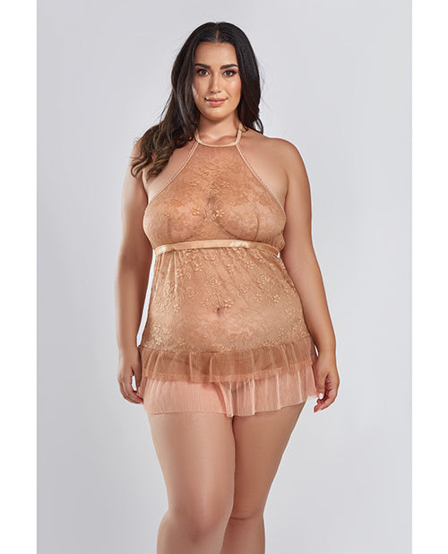 Amber Halter Lace Babydoll Set - Brown - featured product image.