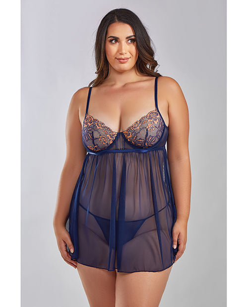 Navy Cross Dyed Lace Babydoll - Size 1X