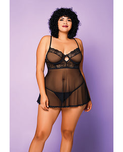 Luxurious Black Mesh Babydoll Set