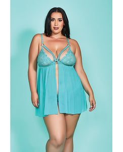 Teal Eyelash Lace Babydoll & Panty Set