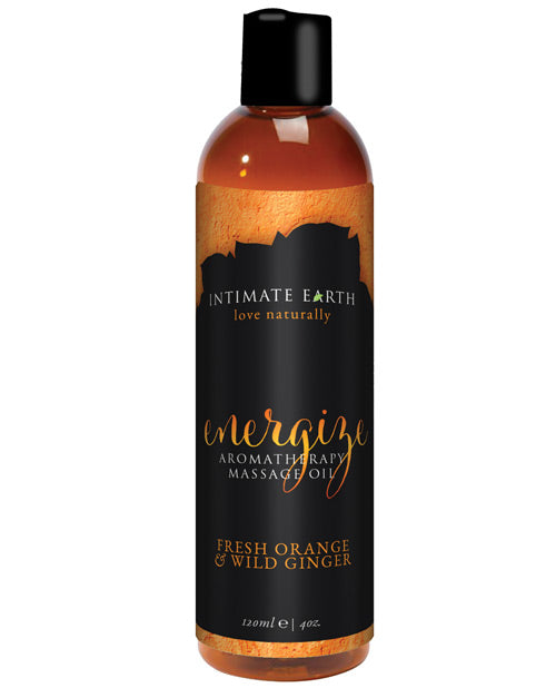 Aceite de masaje energizante de naranja y jengibre de Intimate Earth Product Image.