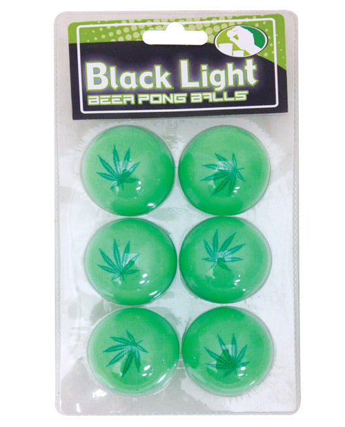 Green Pot Leaf Black Light Pong Balls - Pack of 6 Product Image.