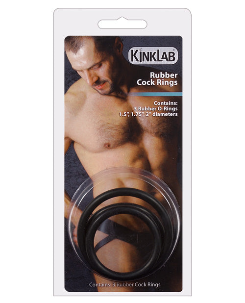 Paquete de tres anillos de goma para el pene KinkLab Product Image.